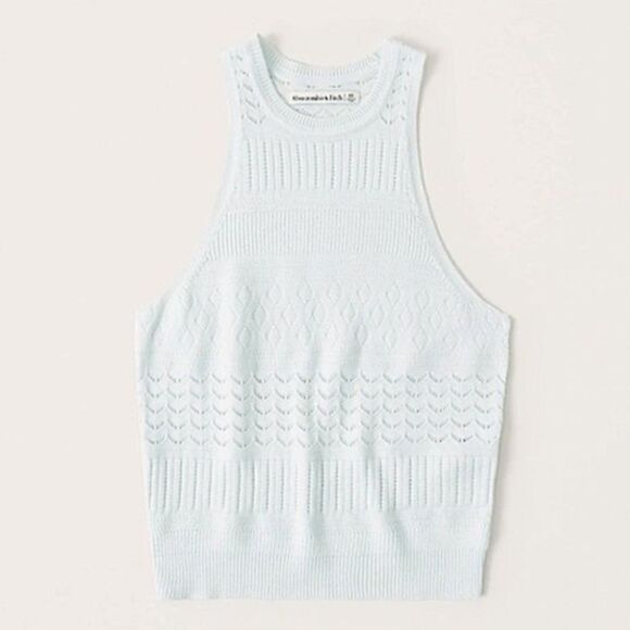Abercrombie & Fitch Light Blue Knit Sweater Pointelle Tank Top - Picture 1 of 10